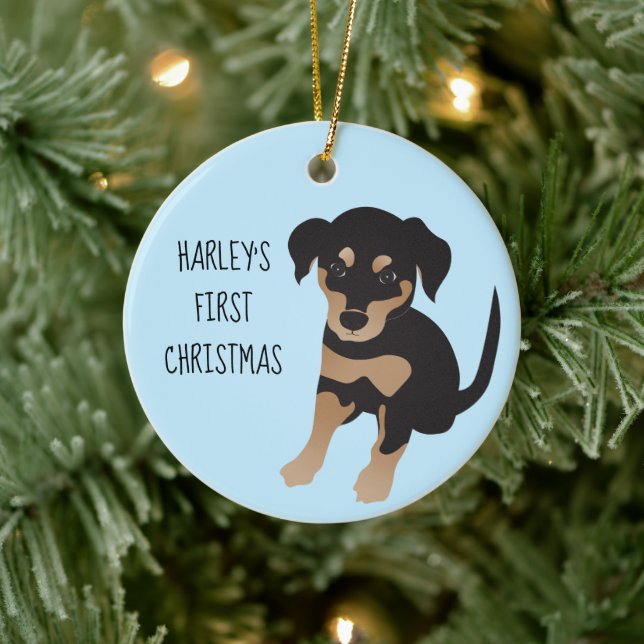 Welpen Erster Niedlicher Hund schwarz und braun Keramik Ornament (Baum)