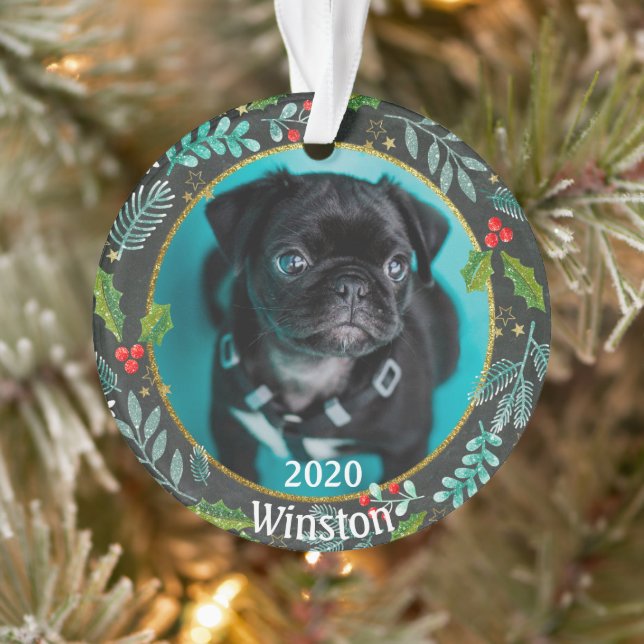 Welpen Erstes Weihnachtsfest-Foto Ornament (Baum)