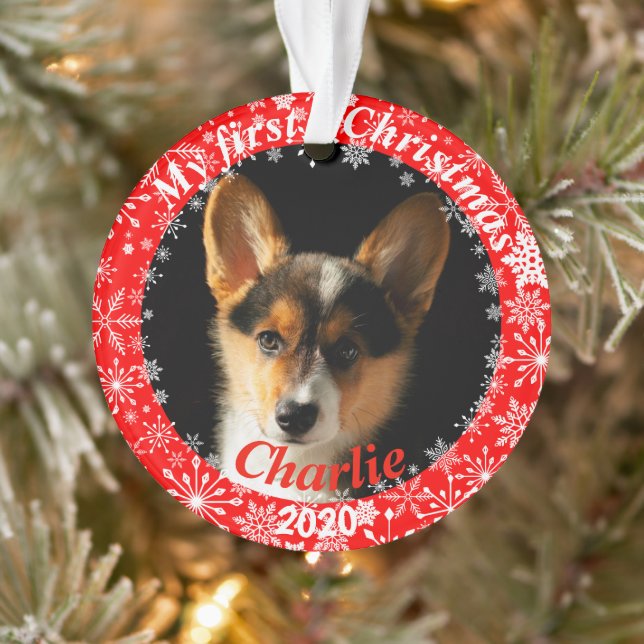 Welpen Erstes Weihnachtsfest-Foto Ornament (Baum)