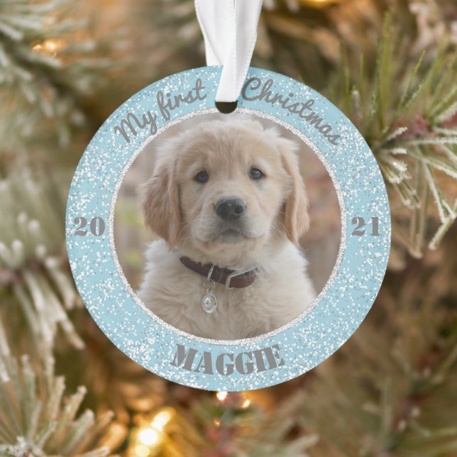 Welpen: Erstes Weihnachtsfest-Foto Ornament (Baum)