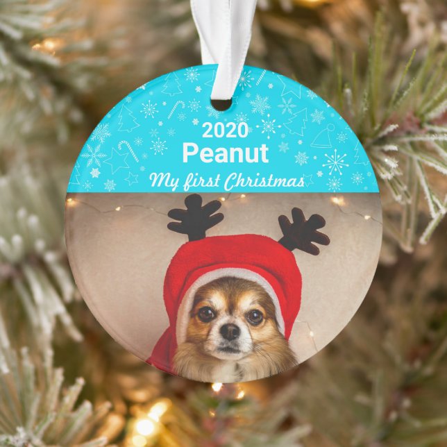 Welpen Erstes Weihnachtsfest-Foto Ornament (Baum)