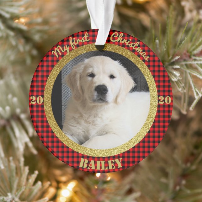 Welpen Erstes Weihnachtsfest-Foto Ornament (Baum)