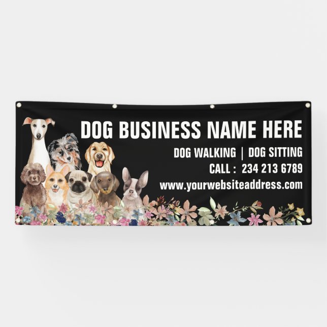 Welpen floraler botanischer Hundebau Banner (Horizontal)