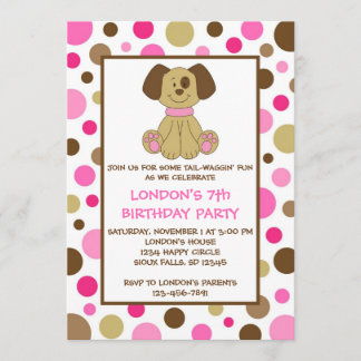Welpen Hund Dots Rosa Geburtstag Einladungen