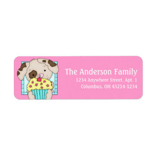 Welpen Hund mit Cupcake Geburtstagsadresse Labels 