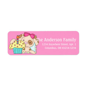 Welpen Hund mit Cupcake Geburtstagsadresse Labels 