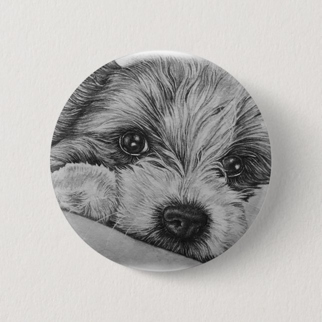 Welpen-Hundezeichnen der Tier-Kunst Button (Vorderseite)