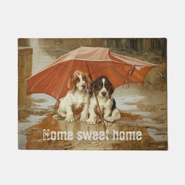 Welpen im Basset unter dem Regenschirm CC0925 Troo Fußmatte (Vorderseite)