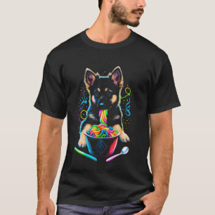 Welpen isst bunte Nudeln Freude Hund Regenbogen  T-Shirt