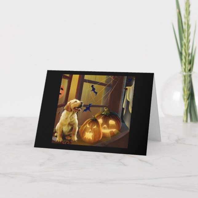 Welpen-Karte Labrador retrievers Halloween Karte (Vorderseite)