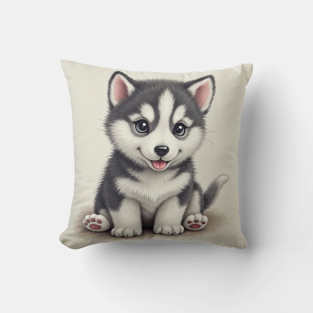 Welpen- & Knochenpilz (Baby Husky) Kissen (Vorderseite)