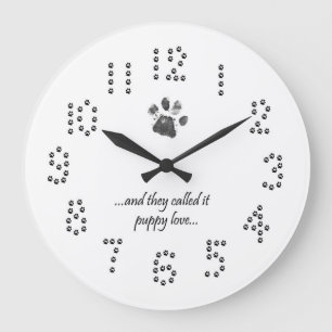 Welpen-Liebe-Zitat-Hundetatzen-Druck-Wand-Uhr Große Wanduhr