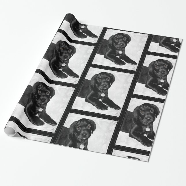 Welpen-Liebeschwarzes Labrador Geschenkpapier (Ungerollt)
