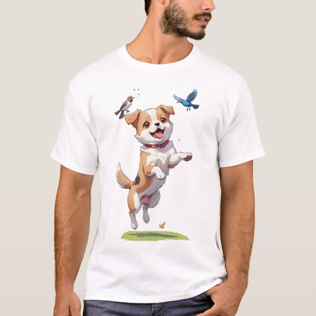 Welpen mit Vögeln, T - Shirt (Vorderseite)