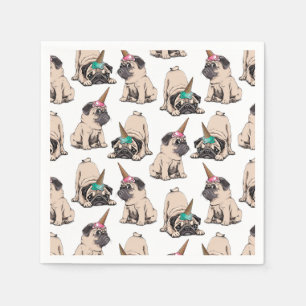 Welpen-Möpse strebendes Unicorn-Muster Serviette