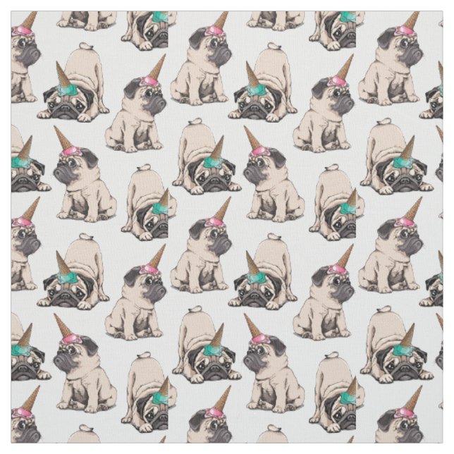 Welpen-Möpse| strebendes Unicorn-Muster Stoff (Muster)