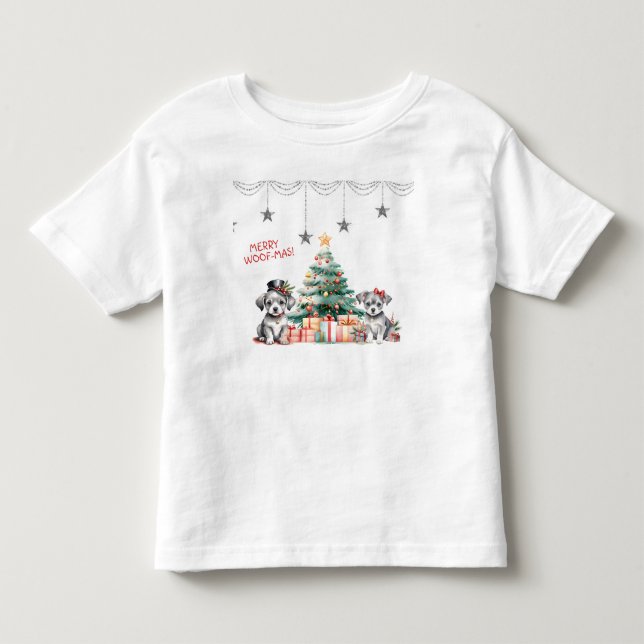 Welpen neben Weihnachtsbaum Kleinkind T-shirt (Vorderseite)