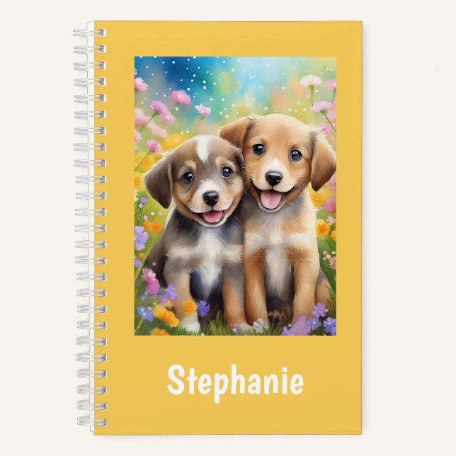Welpen Niedliche Hunde Personalisiert Kinder Name Notizbuch (Vorderseite)