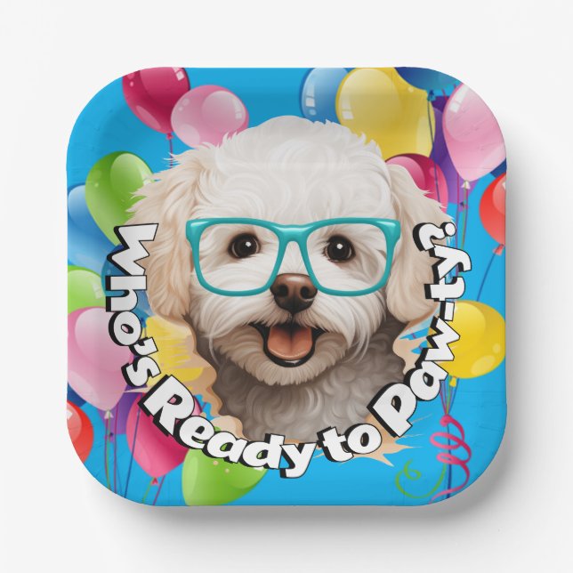 Welpen-Party-Teller | Blue Balloon Party Pappteller (Vorderseite)