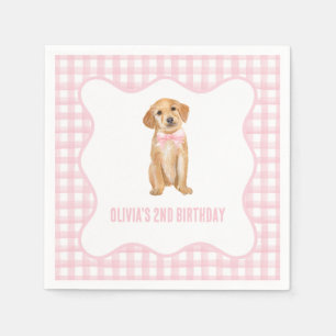 Welpen-Pfiffiger rosa karierter Geburtstag Serviette