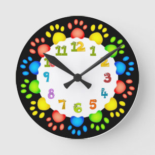 Welpen-Pfoten-Tier-Zahlen-Acryluhr Runde Wanduhr