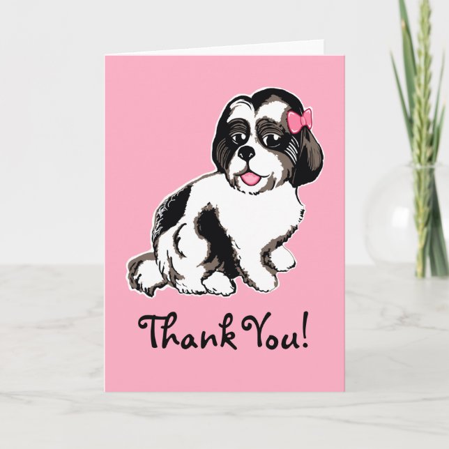 Welpen-Rosa Shih Tzu danken Ihnen zu kardieren Dankeskarte (Vorderseite)