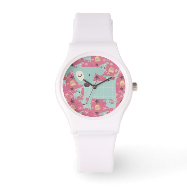 Welpen, Sterne und Blume Armbanduhr (Vorderseite)