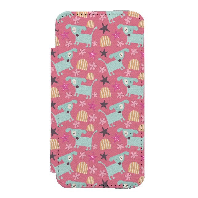 Welpen, Sterne und Blume Incipio iPhone Geldbeutel-Hülle (Folio Vorderseite)