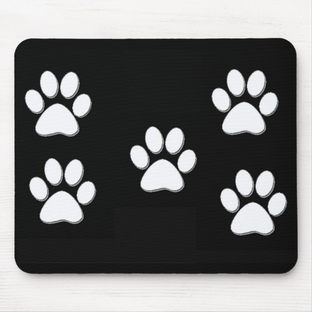 Welpen-Tatze druckt Weiß auf Schwarzem Mousepad (Vorne)