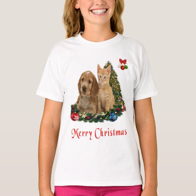 Welpen und Kätzchen Weihnachten T-Shirt (Vorderseite)