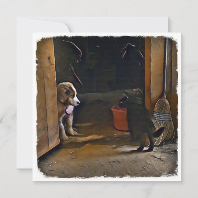 Welpen und Katzen. Mitteilungskarte (Vorderseite)