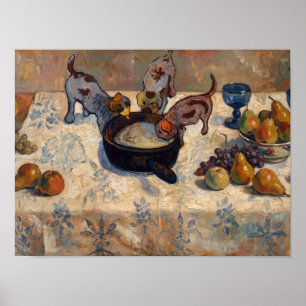 Welpen und Obst Stilleben Malerei Poster