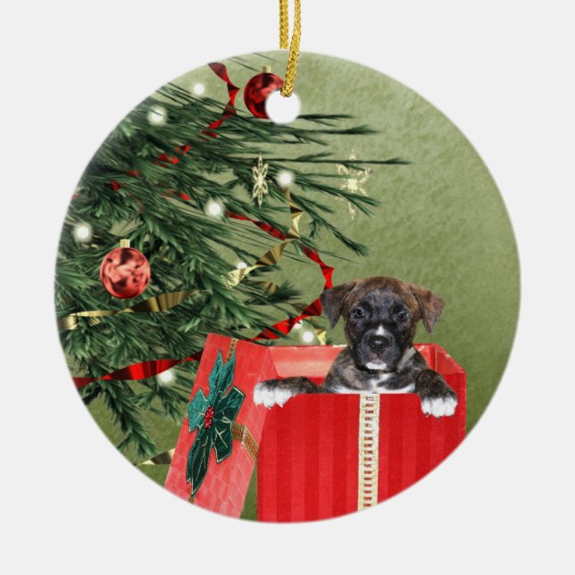 Welpen Weihnachten Keramikornament (Vorne)