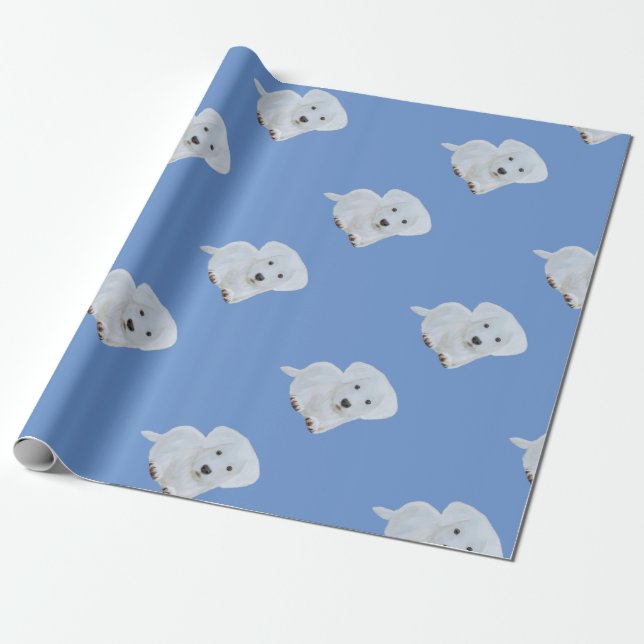 Welpen-Weißhund des niedlichen Babys glücklicher Geschenkpapier (Ungerollt)