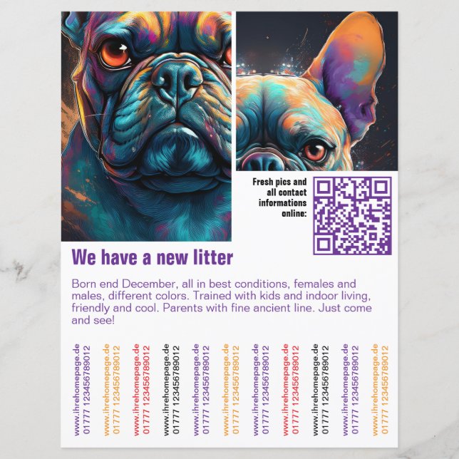 Welpen zum Verkauf Flyer Vorlage QR-Code (Vorderseite)