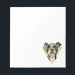 "Welpenaugen" Grubengewächse Wasserfarbenmalerei 4 Notizblock<br><div class="desc">Dies ist ein Aquarellbild eines schwarz-weißen Grubenbullen Welpen. Es ist ein naher Hund mit großen hoffnungsvoll aussehenden Augen. Ich habe ein Dreieck im Hintergrund von Imitaten hohen Glanz Gold hinzugefügt.</div>