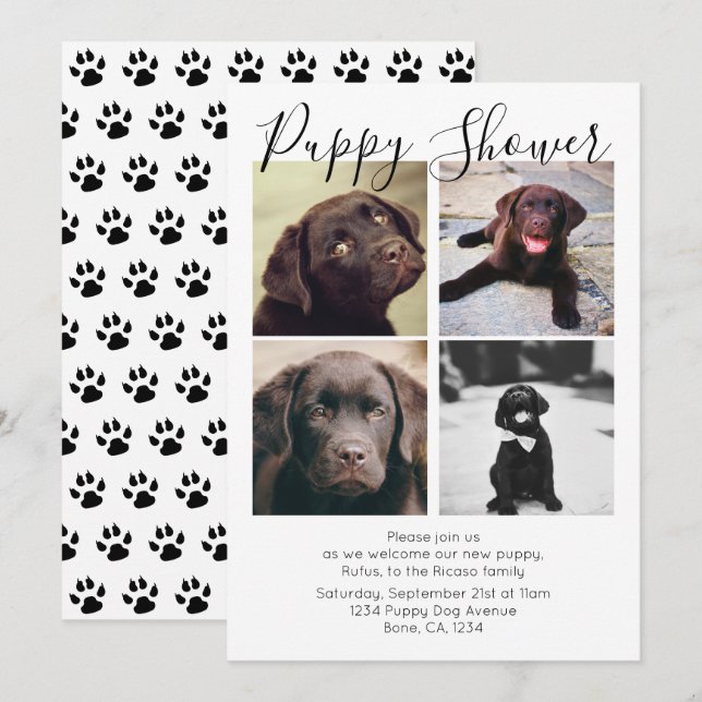Welpendusche Niedliche Personalisierte Hunde Adopt Einladung (Vorne/Hinten)