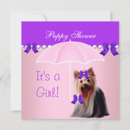Welpendusche Niedlicher Hund Lila Pink Yorkie Einladung