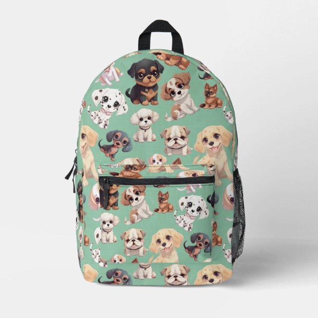 Welpenhund blass grün bedruckter rucksack (Vorderseite)