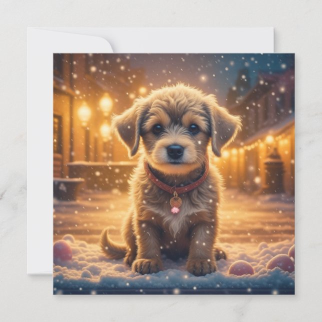 Welpenhund im Schnee Personalisierten Weihnachten Karte (Vorderseite)