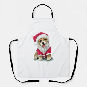 Welpenhund in Santa Claus Kostüm Schürze
