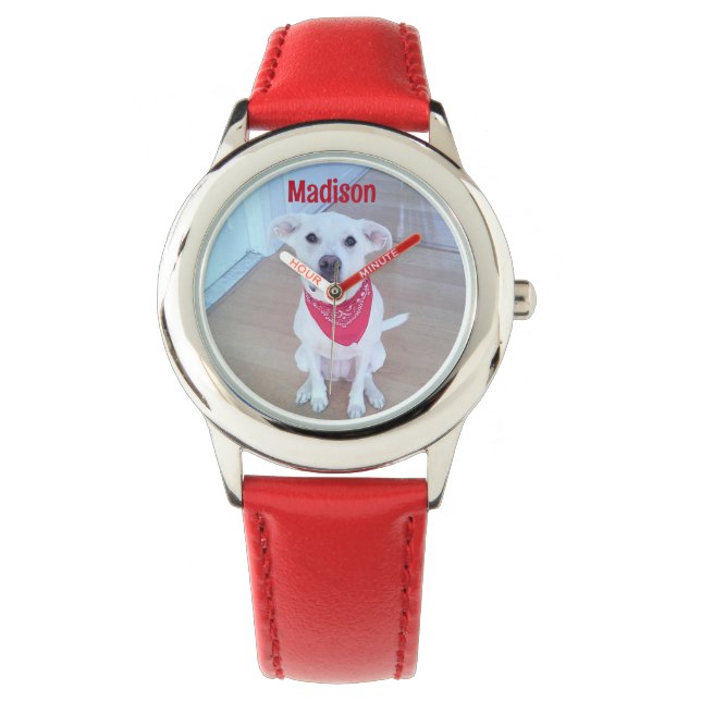 Welpenhund mit sonnigen Ohren, die Weihnachten aus Armbanduhr (Vorderseite)