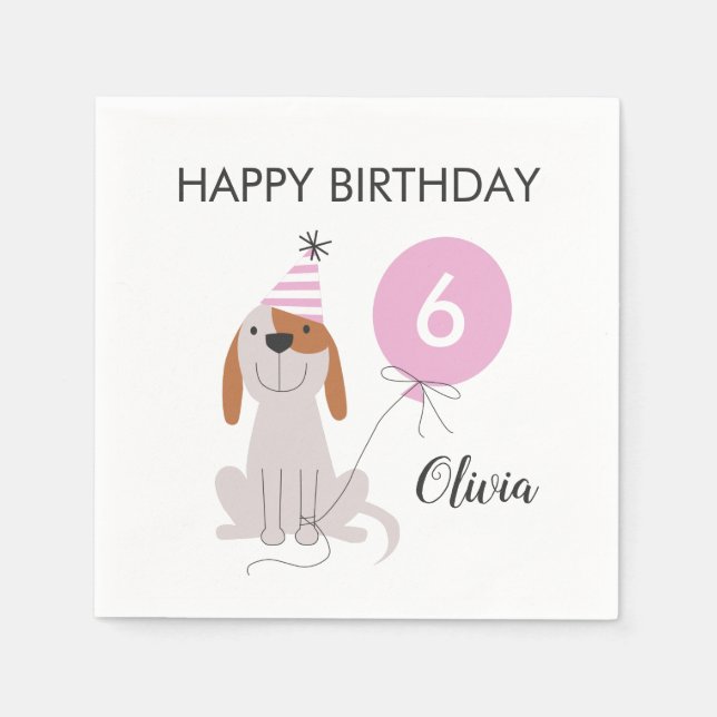 Welpenhund Pink Geburtstagsparty Serviette (Vorderseite)