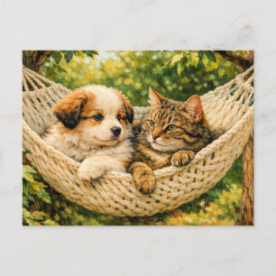 Welpenhund und Kätzchen, Postkarte