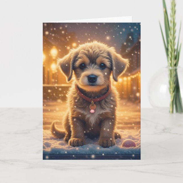 Welpenhund und Weihnachtsangebot Karte (Vorderseite)