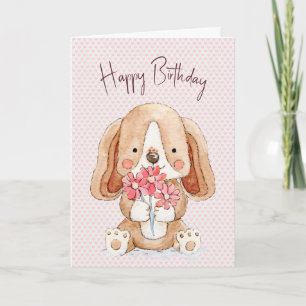 Welpenhund zum Geburtstag mit Blume Karte