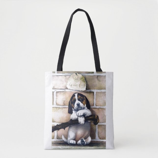 Welpenhund zum Verkauf niedliche Vintage Abbildung Tasche (Vorderseite)