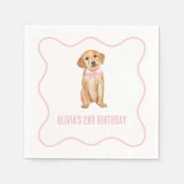 Welpenpink karierter Geburtstag Serviette