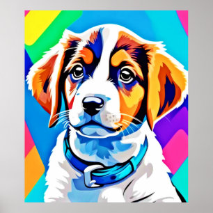 Welpenportrait: farbenfrohe Junge Poster