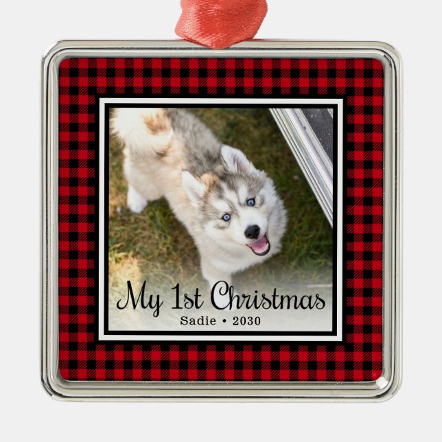 Welpen's 1. Weihnachtsfest Foto Ornament Aus Metall (Vorne)